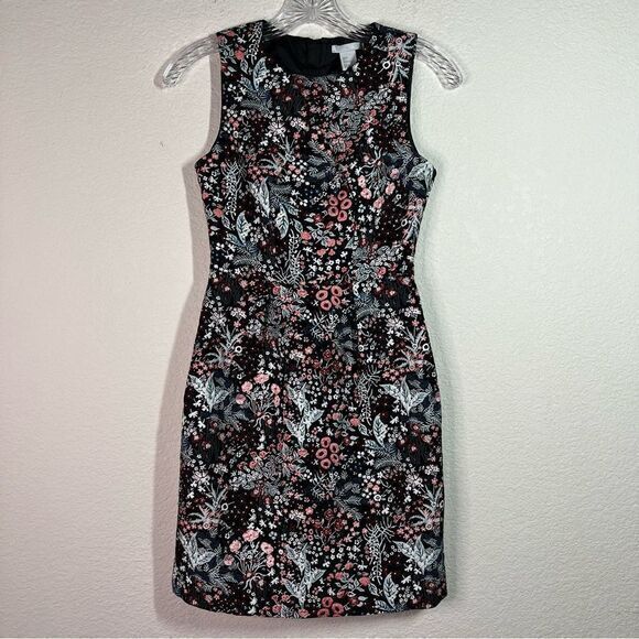 H&M Black Jacquard‎ Floral Sleeveless Sheath Mini Dress Womens Size 2 - Picture 1 of 9